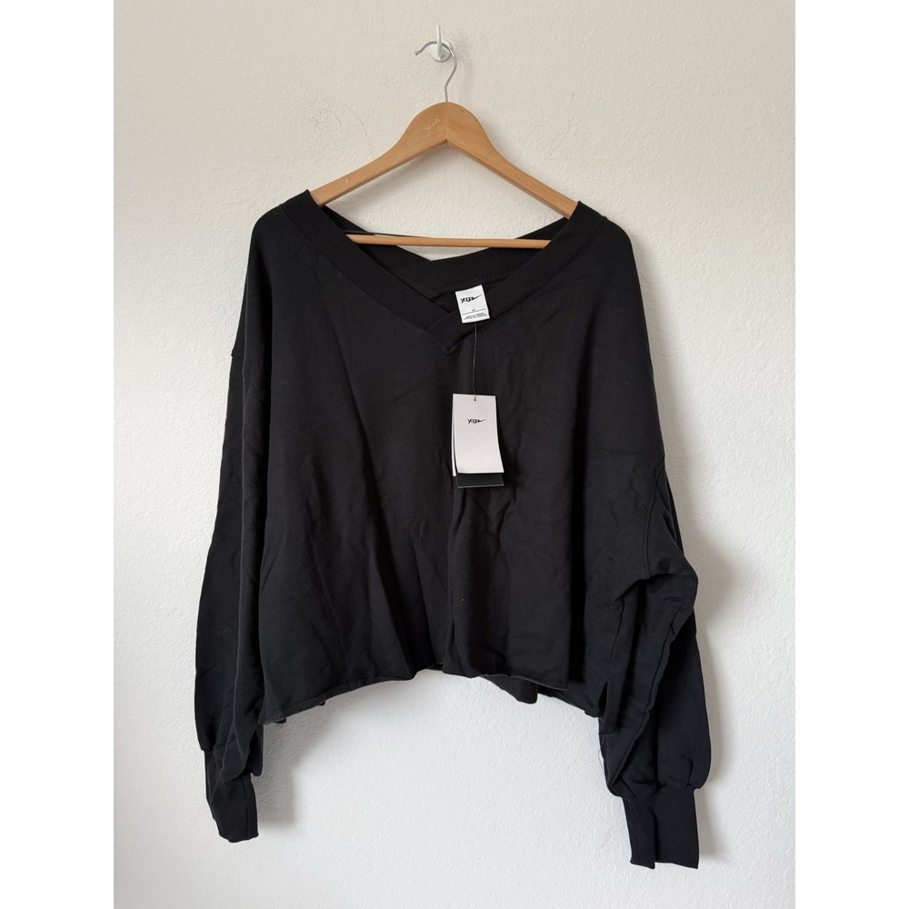 Nike Yoga Luxe V Neck Fleece Black Training Plus Top DC5406-010 Size 2X NWT